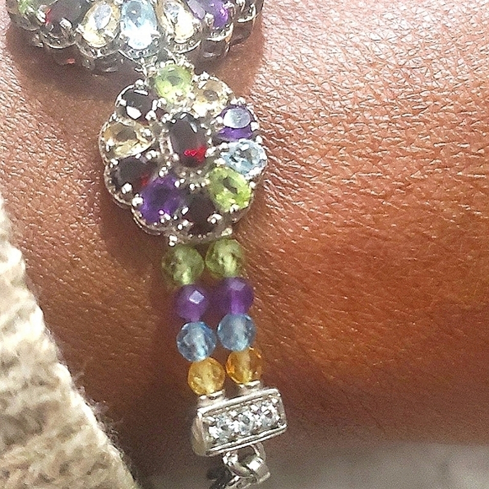 Multigemstone Medallion Cocktsil Toggle Bracelet in Sterling Silver 14.20ctw - Picture 7 of 8